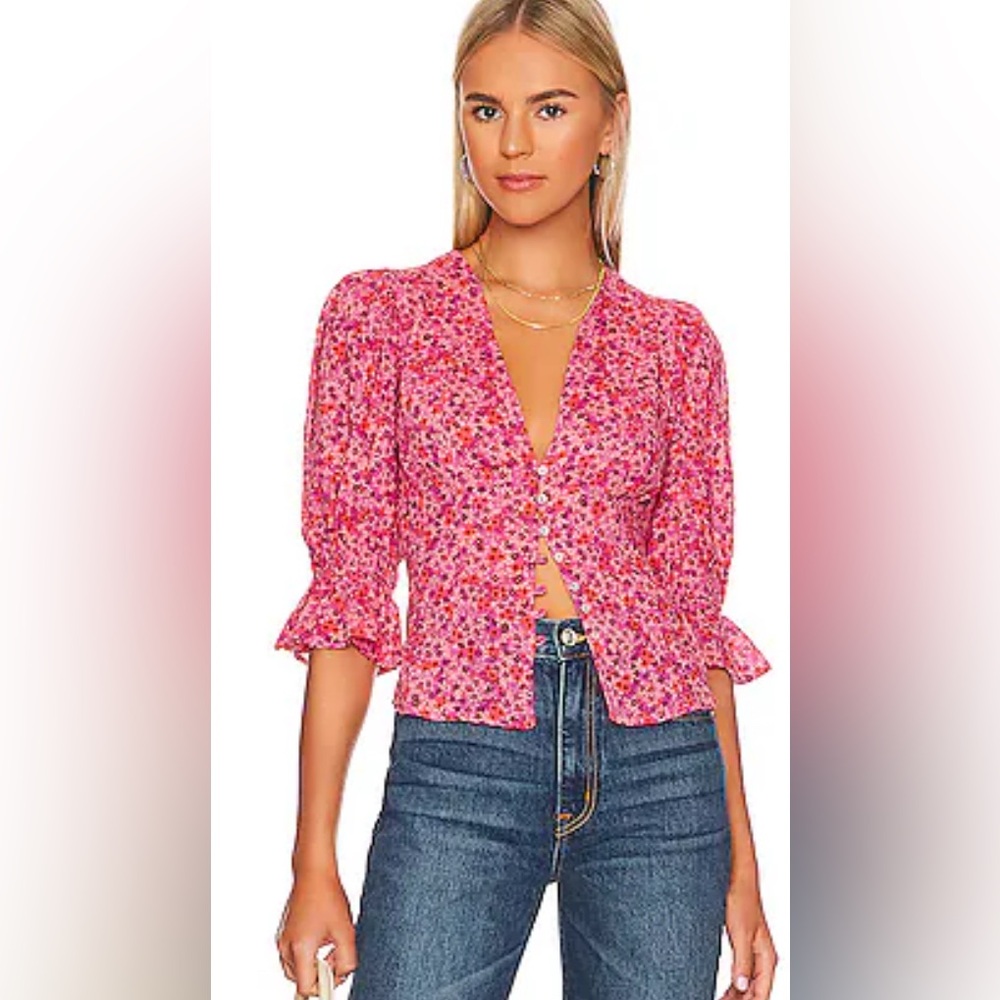 Free People I Found You Floral Button Front Blouse in the Size Medium Retail$98